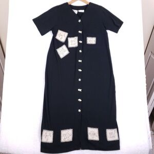 Country Wear Casuals 1X Vintage Maxi Dress Black Novelty Patch Whimsygoth Art